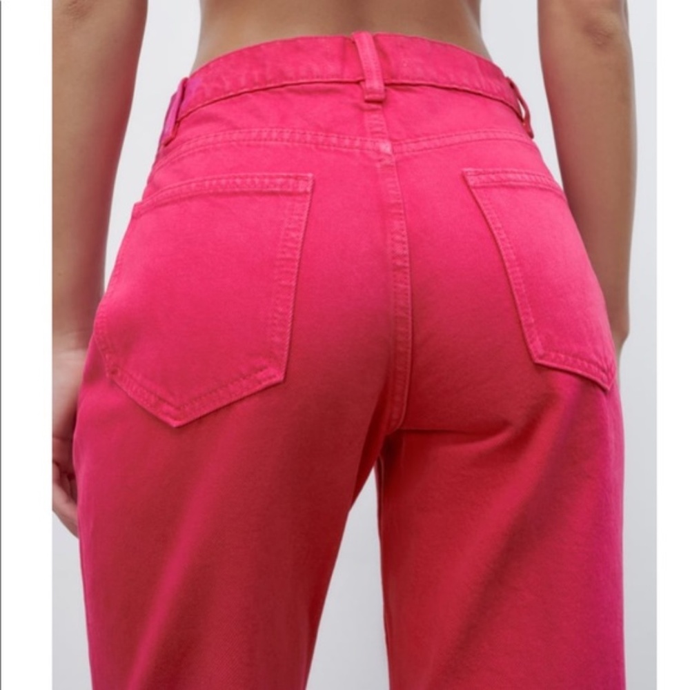 NWT Zara dark fuchsia high rise straight leg jeans - Picture 4 of 8